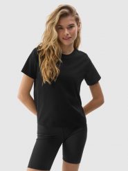 4F T-shirt gładki z bawełną organiczną damski - czarny XS. Czarne t-shirty 4f, xs, bez wzorów, z bawełny, sportowe, bez kołnierzyka, bez ramiączek. W wyprzedaży za 29.99 zł.