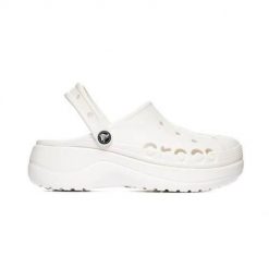 Buty do chodzenia damskie Crocs Baya Platform Clog. Białe buty treningowe Crocs, bez wzorów, z kauczuku, bez zapięcia, trekkingowe. Za 249.00 zł.