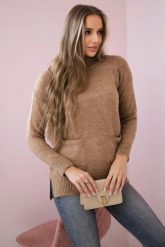 Sweter ze stójką camelowy. Swetry KESI, na zimę, l, bez wzorów, z wełny, klasyczne, plus size, bez ramiączek. Za 178.78 zł.