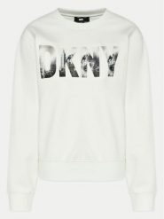 DKNY Bluza P4AHASID Biały Regular Fit. Białe bluzy DKNY, l, bez wzorów, z syntetyku, bez ramiączek, bez kaptura. Za 519.99 zł.