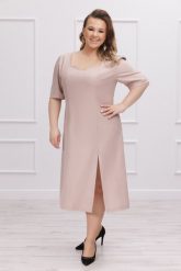 Elegancka beżowa koktajlowa sukienka Helen XXL OVERSIZE WIOSNA. Brązowe sukienki Moda Size Plus Iwanek, s, bez wzorów, z elastanu, eleganckie, bez kołnierzyka, bez ramiączek, mini, oversize. Za 279.90 zł.