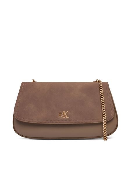 Calvin Klein Torebka Ck Conv Chain Brushed Medium Bag LV04F3407G Beżowy. Brązowe kopertówki Calvin Klein, bez wzorów, ze skóry, wizytowe, bez dodatków. Za 649.99 zł.