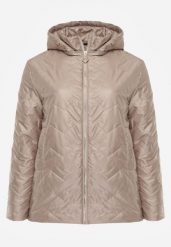 Ciemnobeżowa Pikowana Kurtka Przejściowa o Prostym Kroju z Kapturem Vimoris. Brązowe kurtki Born2be, l, bez wzorów, z jeansu, eleganckie, z kapturem. Za 149.99 zł.