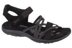 Sandały damskie, Reggae Slim - Meadow Grazer. Czarne sandały Skechers, bez wzorów, z materiału, sportowe, bez obcasa, bez zapięcia. Za 239.99 zł.