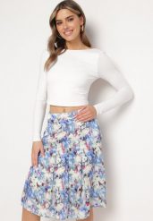 Niebiesko-Biała Spódnica Rozkloszowana w Kwiatowy Print Hastaria. Niebieskie spódnice Born2be, na co dzień, l, bez wzorów, eleganckie, midi, dopasowane. W wyprzedaży za 84.99 zł.