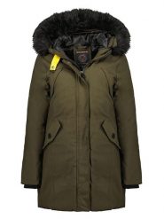 Geographical Norway Parka "Cherifa" w kolorze oliwkowym rozmiar: XL. Brązowe płaszcze Geographical Norway, xl, z aplikacjami, bez kaptura. Za 277.36 zł.