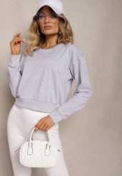 Jasnoszara Bluza z Bawełną ze Ściągaczami przy Rękawach i w Pasie Alberia. Szare bluzy Renee, l, bez wzorów, z bawełny, casualowe, bez ramiączek, bez kaptura. Za 29.99 zł.