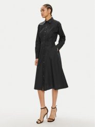 KARL LAGERFELD Sukienka koszulowa 245W1303 Czarny Regular Fit. Czarne sukienki KARL LAGERFELD, bez wzorów, z bawełny, bez kołnierzyka, bez ramiączek, koszulowe. Za 1,299.00 zł.
