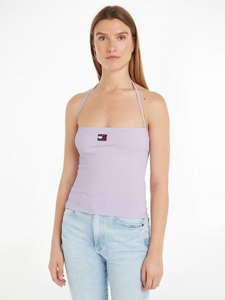 TOMMY JEANS Top w kolorze fioletowym rozmiar: XS. Różowe topy Tommy Jeans, xs, bez wzorów, z jeansu, bez kołnierzyka, bez ramiączek. Za 78.66 zł.