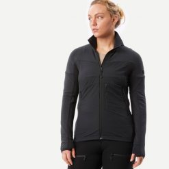 Bluza trekkingowa damska Forclaz MT900 merino. Czarne bluzy FORCLAZ, m, bez wzorów, z elastanu, bez kaptura, trekkingowe. Za 349.99 zł.