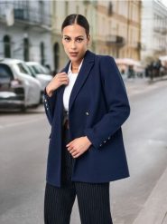 Płaszcz - granatowy. Niebieskie płaszcze Sinsay, l, bez wzorów, klasyczne, bez kaptura. Za 99.99 zł.