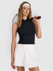 4F Top tenisowy z rozpięciem damski - czarny XS. Czarne topy sportowe 4f, l, bez wzorów, z dzianiny, na fitness i siłownię. W wyprzedaży za 59.99 zł.