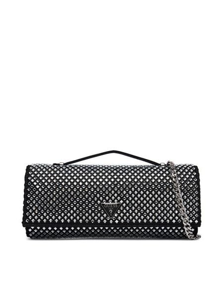 Guess Torebka Tasmin Mini HWRY99 31710 Czarny. Czarne kopertówki Guess, z aplikacjami, z materiału, wizytowe, bez dodatków. Za 349.99 zł.