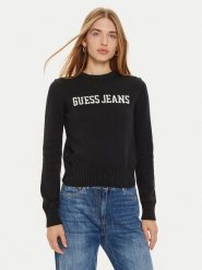 Guess Jeans Sweter W4BR10 Z3HM1 Czarny Regular Fit. Czarne swetry Guess Jeans, xs, z aplikacjami, z bawełny, bez ramiączek. Za 219.99 zł.
