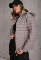 Szara Przejściowa Kurtka Pikowana z Kapturem z Możliwością Odpięcia Pretiga. Szare kurtki Renee, l, bez wzorów, z jeansu, z kapturem. Za 109.99 zł.