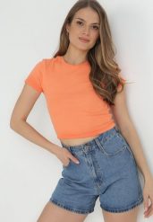 Pomarańczowy T-shirt Irousa. Brązowe t-shirty Born2be, l, bez wzorów, z bawełny, bez kołnierzyka, bez ramiączek. W wyprzedaży za 21.24 zł.