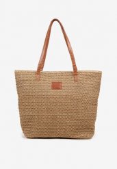 Ciemnobeżowa Pleciona Torebka Plażowa Shopper Odelinea. Brązowe shopper bag Born2be, bez wzorów, eleganckie, bez dodatków. W wyprzedaży za 42.49 zł.