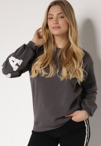 Szara Ocieplana Bluza z Bawełną i Napisem z Tyłu Fezanda. Szare bluzy Born2be, l, bez wzorów, z bawełny, casualowe, bez ramiączek, bez kaptura. Za 69.99 zł.