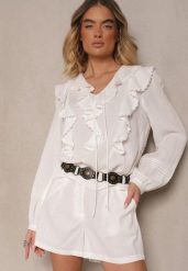 Białe Szorty z Bawełną High Waist w Klasycznym Stylu Sefore. Białe szorty Renee, bez wzorów, z bawełny, klasyczne. W wyprzedaży za 43.99 zł.