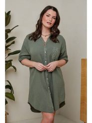 Curvy Lady Sukienka w kolorze zielonym rozmiar: 48/50. Zielone sukienki Curvy Lady, na co dzień, bez wzorów, z bawełny, klasyczne, bez kołnierzyka, bez ramiączek, mini, proste. Za 96.83 zł.
