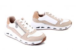 RIEKER N5204-80 white combination, półbuty damskie. Brązowe półbuty wsuwane Rieker, bez wzorów, bez obcasa. Za 359.90 zł.