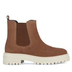 Sztyblety Geox. Brązowe botki Geox, bez wzorów, bez obcasa, na płaskiej podeszwie, bez zapięcia. Za 339.99 zł.