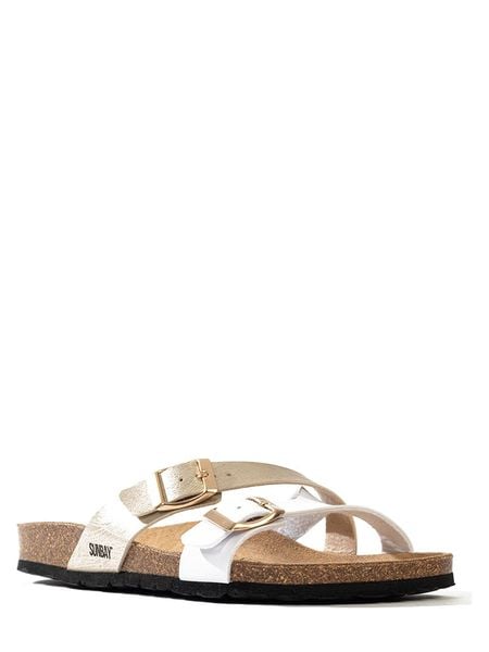 Sunbay Klapki "Bambou" w kolorze biało-złotym rozmiar: 41. Białe klapki Sunbay, bez wzorów, klasyczne, z otwartym noskiem, bez obcasa, bez zapięcia. Za 127.35 zł.