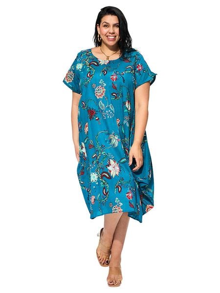 Aller Simplement Sukienka w kolorze niebieskim ze wzorem rozmiar: 42/44. Niebieskie sukienki Aller Simplement, bez wzorów, z bawełny, klasyczne, bez kołnierzyka, bez ramiączek, midi. Za 127.35 zł.