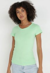 Miętowy T-shirt Daeiphia. Zielone t-shirty Born2be, l, bez wzorów, z bawełny, bez kołnierzyka, bez ramiączek. Za 39.99 zł.