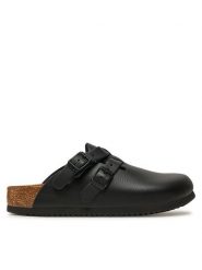 Birkenstock Klapki Kay Sl Sfb Le 1018227 Czarny. Czarne klapki Birkenstock, bez wzorów, ze skóry, bez obcasa, bez zapięcia. Za 539.99 zł.