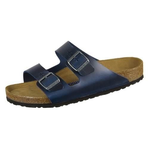 Klapki damskie Birkenstock Arizona Sfb. Niebieskie klapki Birkenstock, bez wzorów, z materiału, klasyczne, bez obcasa, bez zapięcia. Za 489.15 zł.