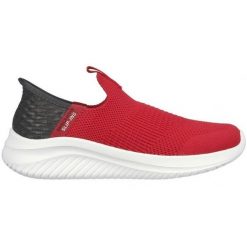 Buty sportowe Skechers 403844L/RDBK czerwone. Czerwone buty treningowe bez wzorów, z materiału, bez zapięcia. Za 329.02 zł.