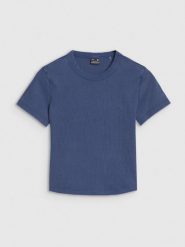 4F T-shirt slim z prążkowanej dzianiny damski - granatowy XS. Niebieskie t-shirty 4f, xs, bez wzorów, z bawełny, klasyczne, bez kołnierzyka, bez ramiączek. W wyprzedaży za 49.99 zł.