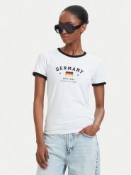 Guess Jeans T-Shirt W6YI16 K3995 Biały Slim Fit. Białe t-shirty Guess Jeans, m, z aplikacjami, z bawełny, bez kołnierzyka, bez ramiączek. Za 159.99 zł.