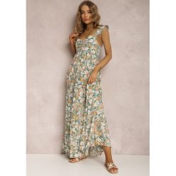 Miętowa Sukienka Phaelothee. Zielone sukienki Renee, l, w ażurowe wzory, bez kołnierzyka, bez ramiączek, maxi, rozkloszowane. W wyprzedaży za 47.99 zł.