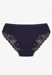 Granatowe Majtki Figi z Koronkowymi Wstawkami Amiora. Niebieskie figi Renee, bez wzorów, z bawełny. Za 19.99 zł.
