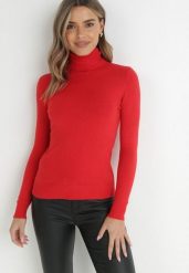 Czerwony Klasyczny Golf z Bawełną Reilisea. Czerwone swetry Born2be, uniwersalny, bez wzorów, z bawełny, klasyczne, bez ramiączek. Za 49.99 zł.