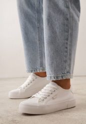 Białe Trampki VICES z Napisem Rioselle. Białe trampki Renee, bez wzorów, z dresówki, eleganckie, bez zapięcia. Za 69.99 zł.