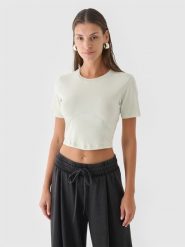 4F Crop top slim gładki damski - zielony S. Zielone topy 4f, s, bez wzorów, z bawełny, sportowe, bez kołnierzyka, bez ramiączek. W wyprzedaży za 19.99 zł.