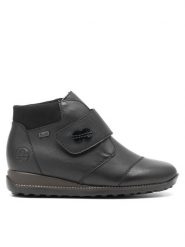 Rieker Botki 44255-00 Czarny. Czarne botki Rieker, bez wzorów, ze skóry, bez obcasa, na płaskiej podeszwie, bez zapięcia. Za 251.99 zł.