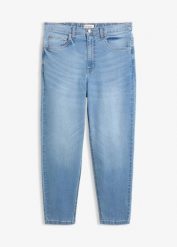 Jeansy Mom high waist cropped. Niebieskie jeansy bonprix, bez wzorów, z jeansu, z podwyższonym stanem. Za 127.99 zł.