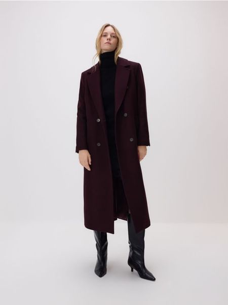 Płaszcz z wełną Bellandi - burgundowy. Czerwone płaszcze Reserved, l, bez wzorów, z tkaniny, bez kaptura. Za 699.99 zł.