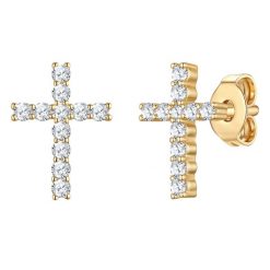 Lulu & Jane Kolczyki krzyz z mosiadzu w zlocie z cyrkonia 1 ct Damski. Białe kolczyki Lulu & Jane, z cyrkonią, pozłacane. Za 129.99 zł.