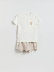 Dwuczęściowa piżama z bawełną - pastelowy róż. Czerwone piżamy Reserved, l, bez wzorów, z bawełny, bez kołnierzyka, bez ramiączek. Za 99.99 zł.