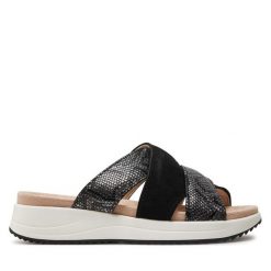 Klapki Caprice. Czarne klapki Caprice, bez wzorów, bez obcasa, bez zapięcia. Za 339.99 zł.