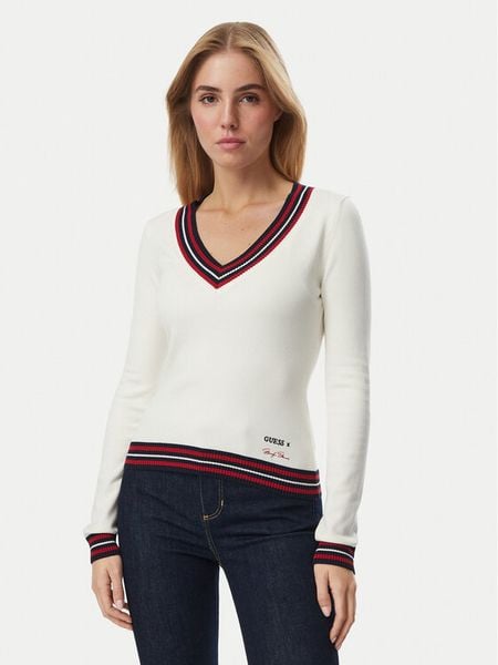 Guess Sweter W6BR89 Z2276 Kremowy Regular Fit. Białe swetry Guess, s, z aplikacjami, bez ramiączek. Za 344.99 zł.