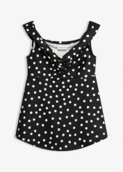 Top z odkrytymi ramionami i głębokim dekoltem. Czarne topy bonprix, bez wzorów, eleganckie, bez kołnierzyka, bez ramiączek. Za 37.99 zł.