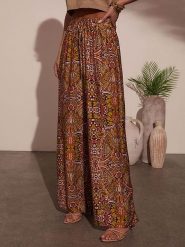 LA Angels Spodnie w kolorze beżowo-oliwkowo-jasnobrązowym rozmiar: L. Brązowe spodnie materiałowe LA Angels, bez wzorów, z materiału, z podwyższonym stanem. Za 130.99 zł.