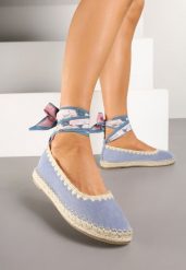 Niebieskie Espadryle z Plecioną Podeszwą i Wiązaniem Wokół Kostki Cyntavia. Niebieskie espadryle Born2be, bez wzorów, casualowe, bez obcasa. Za 109.99 zł.