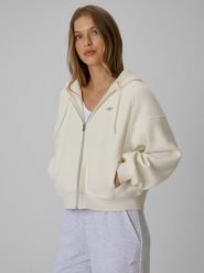 4F Bluza loose z kapturem damska - biała XS. Białe bluzy 4f, l, bez wzorów, z dzianiny, z kapturem. Za 199.99 zł.